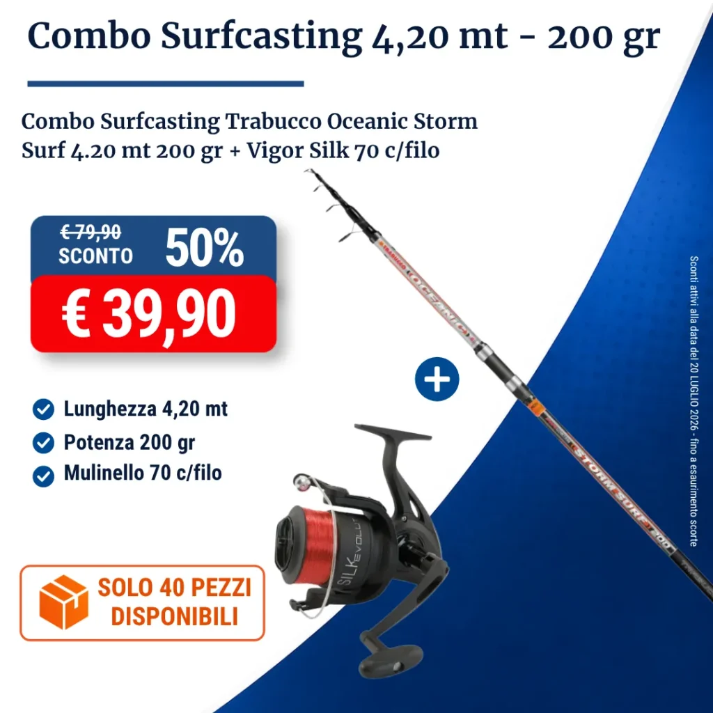 Combo Surfcasting Trabucco Oceanic Storm Surf 4.20 mt 200 gr + Vigor Silk 70 cfilo