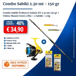 Combo Sabiki Trabucco Solaris XT 2.30 mt 150 gr + Vektor Master 6000 c/filo + 2 Sabiki + 2 Metal Jig
