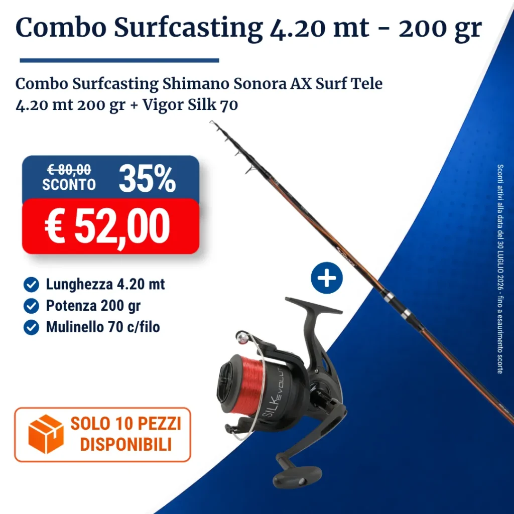 Combo Surfcasting Shimano Sonora AX Surf Tele 4.20 mt 200 gr + Vigor Silk 70 cfilo