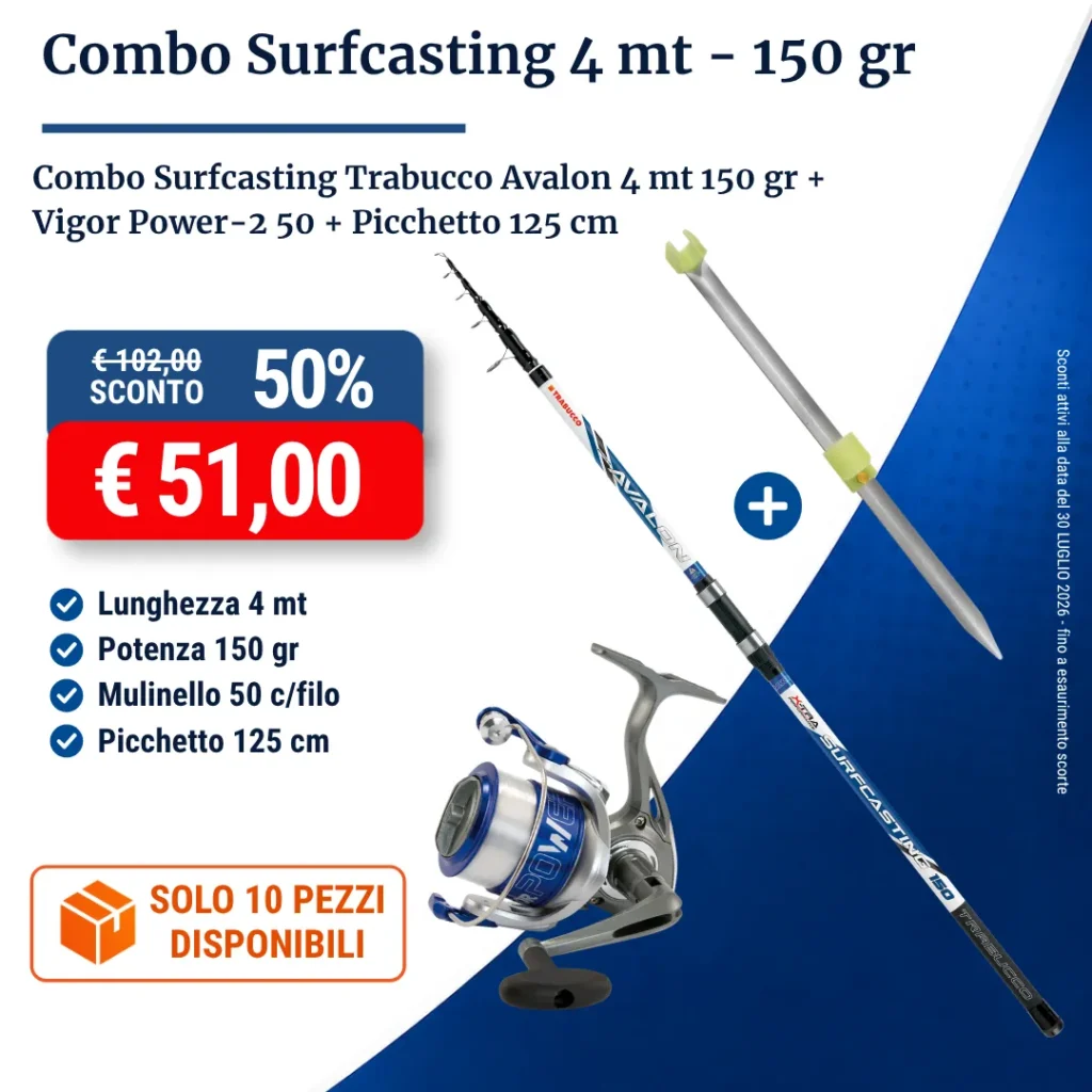 Combo Surfcasting Trabucco Avalon 4 mt 150 gr + Vigor Power-2 50 + Picchetto 125 cm