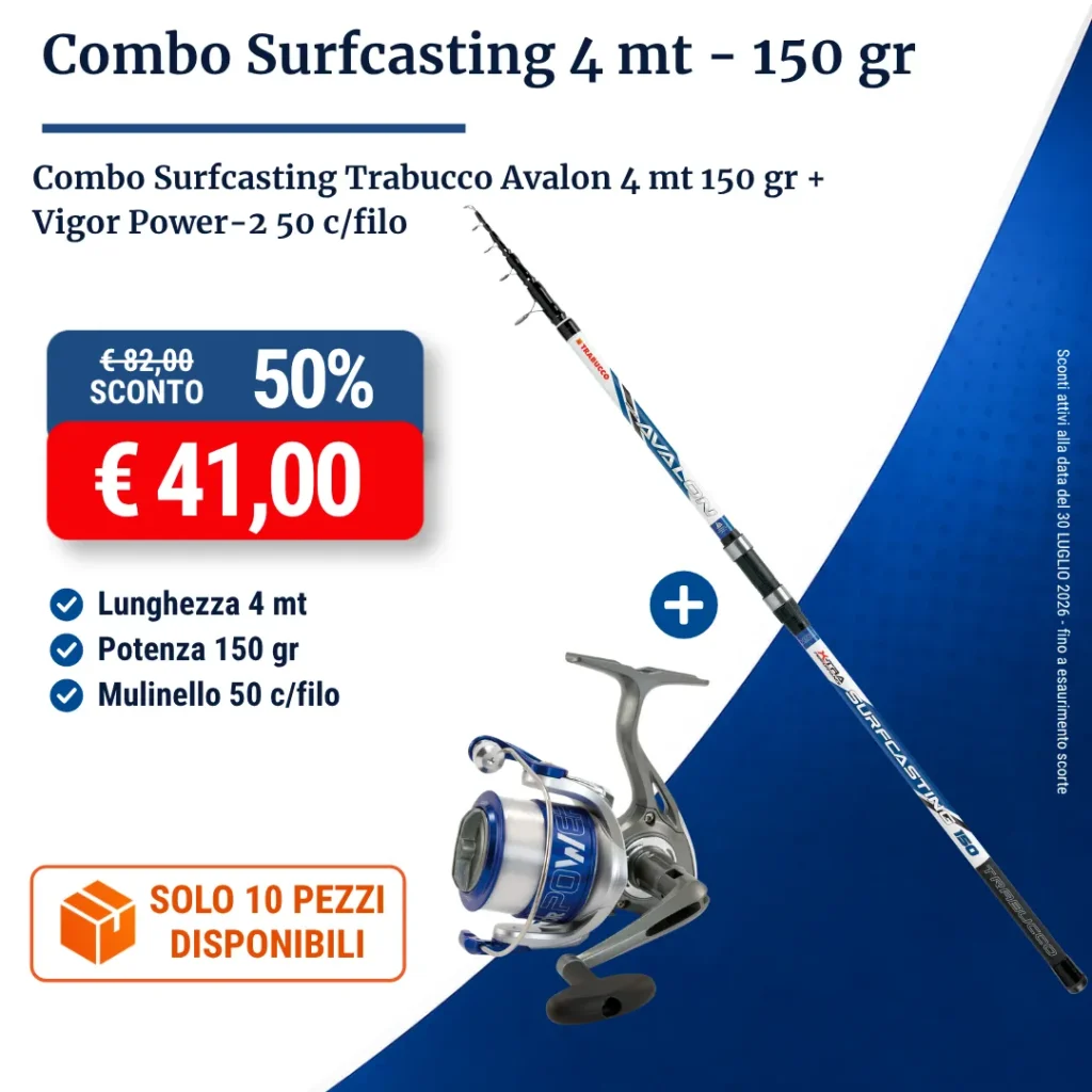 Combo Surfcasting Trabucco Avalon 4 mt 150 gr + Vigor Power-2 50 cfilo