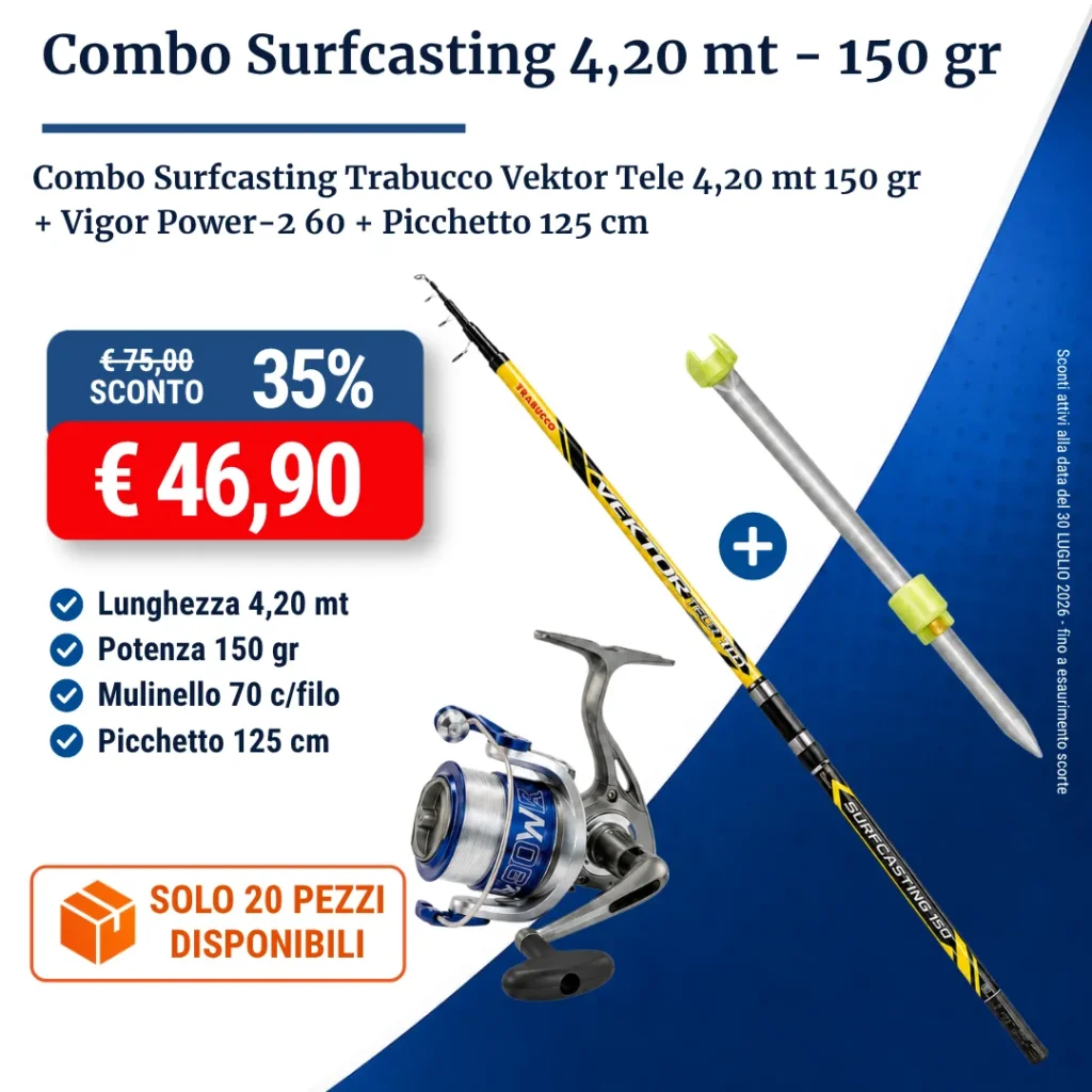 Combo Surfcasting Trabucco Vektor Tele 4.20 mt 150 gr + Vigor Power-2 60 + Picchetto 125 cm
